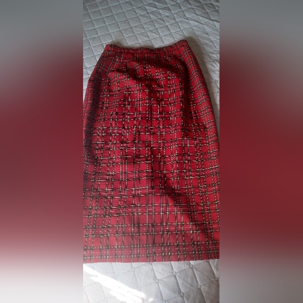 VINTAGE Michele Christmas Plaid Skirt Polyester Womens Sz 14 Made in USA
